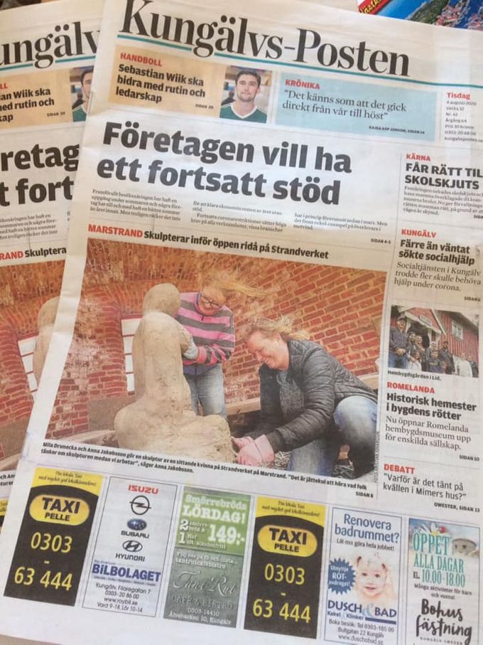 Kungälvs tidning skriver om oss och skulptur.